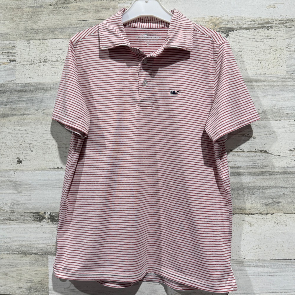 Vineyard Vines Polo Boys M Red Striped Sankaty Performance Preppy EUC